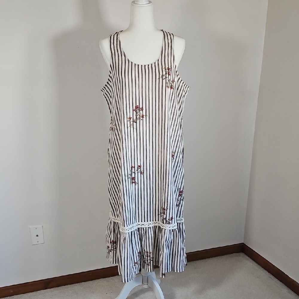 Bombay Paisley Midi Dress Floral Striped Ruffle Tier Lace Cotton Boho Resort XL